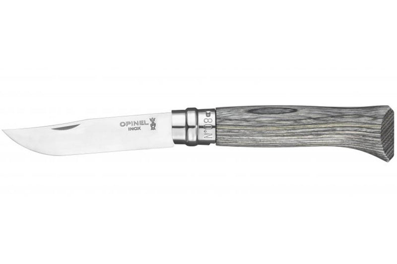 Couteau Opinel tradition n°8 lame acier inox 8,5cm virole tournante bouleau lamellé - Gris