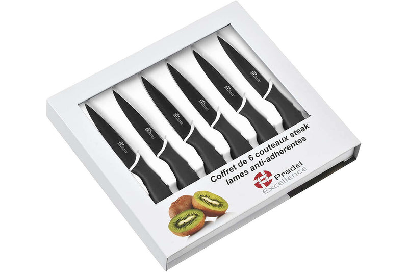Coffret 6 couteaux steak Pradel Excellence lame noire 10cm revêtement anti-adhérent
