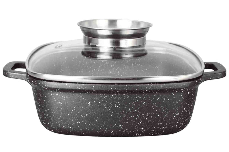 Faitout carré en fonte façon pierre avec couvercle en verre tous feux/ induction - 20 cm
