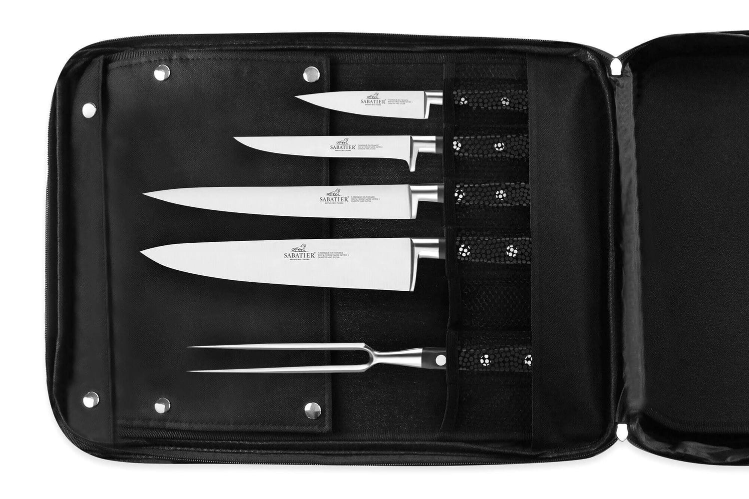 Sac spécial chef Sabatier Idéal Inox 4 couteaux de cuisine français + 1 fourchette - Exclusivité