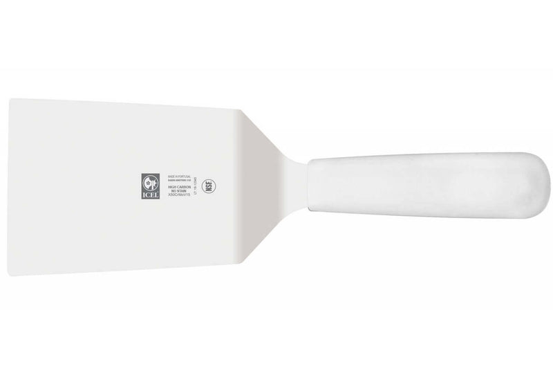 Spatule coudée rectangulaire Icel 11cm acier inox manche blanc