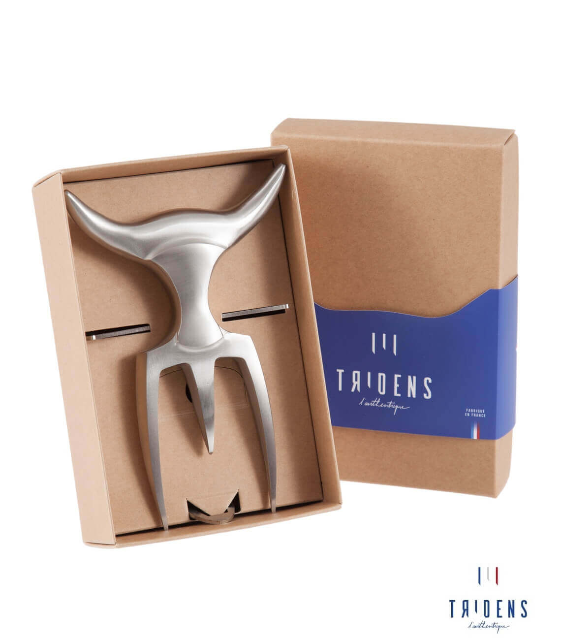 Fourchette à viande Tridens acier inox brossé + socle tout inox