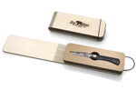 Couteau artisanal Old Bear damas M lame inox 8cm bois d'ayous stratifié avec virole