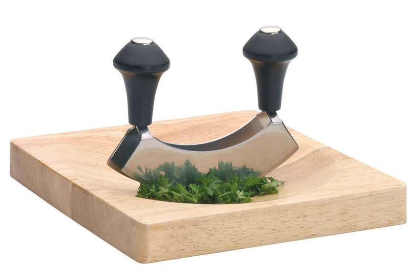 Set hachoir berceuse double lame inox + planche en bois Kitchen Craft