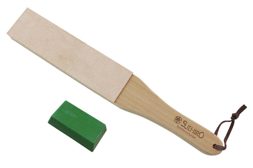 Set de stropping japonais Suehiro 31 cm avec cuir et pâte abrasive verte