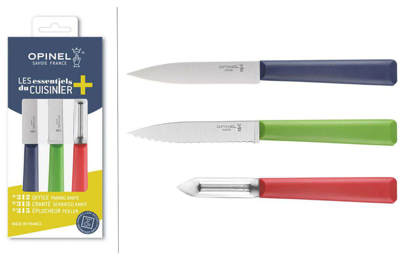 Coffret Opinel Trio Les Essentiels 3 pièces manches colorés