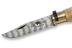 Couteau artisanal Old Bear damas M lame inox 8cm manche olivier avec virole