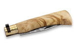 Couteau artisanal Old Bear damas M lame inox 8cm manche olivier avec virole