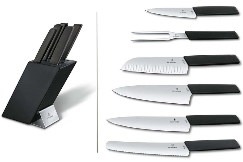 Bloc Victorinox Swiss Modern 6 pièces bois de hêtre laqué noir acier inox