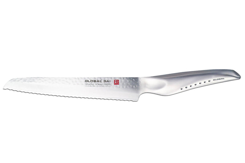 Couteau à pain japonais Global Sai M04 lame martelée 17cm