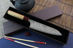 Couteau de chef japonais artisanal Yoshimi Kato 18cm VG10 Nickel Damascus cerisier