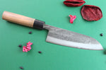 Couteau santoku japonais artisanal Wusaki Nakata BS2 16.5cm manche en noyer