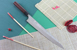 Couteau sujihiki japonais artisanal martelé Yu Kurosaki Shizuku 27cm acier SG2