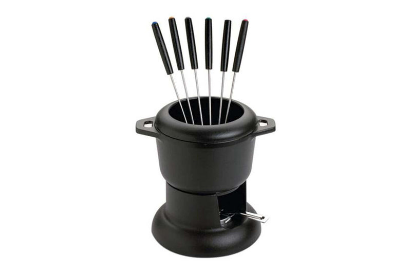 Service à fondue bourguignonne Invicta en fonte émaillée avec brûleur et fourchettes