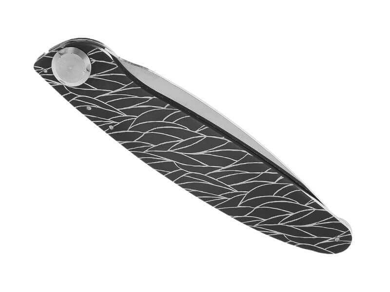 Couteau pliant K2.01M manche olivier et acier décor plumes 11,5cm