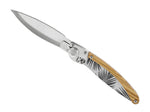 Couteau pliant K2.02M manche olivier et acier décor feuilles 11,5cm