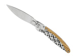 Couteau pliant K2.07M manche bois d'olivier et acier décor perspectives 11,5cm
