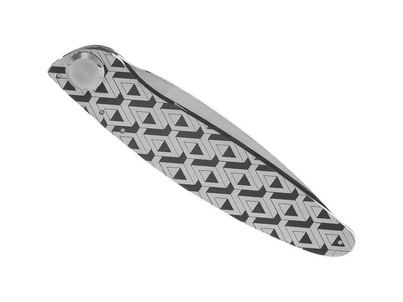 Couteau pliant K2.07M manche bois d'olivier et acier décor perspectives 11,5cm