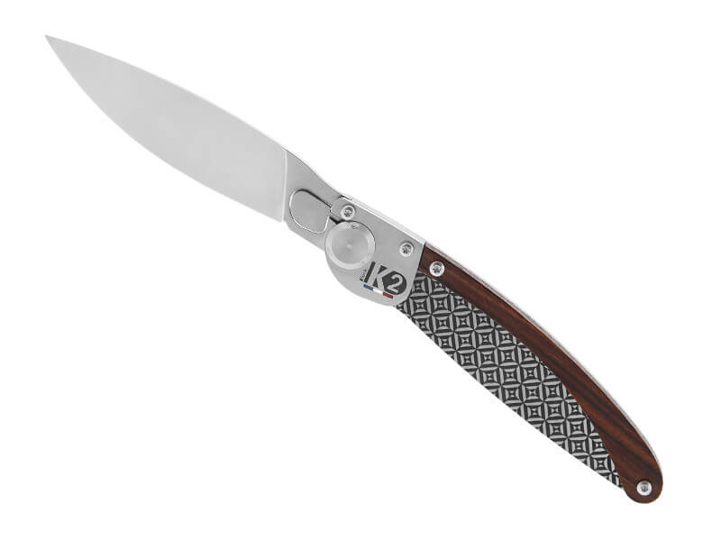 Couteau pliant K2.10M manche bois de violette et acier décor kaléidoscope 11,5cm