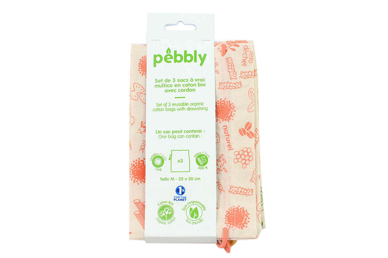 Set de 3 sacs à vrac Pebbly en coton biologique - 20x25cm