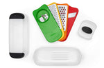 Set 2 râpes + 1 éminceur + 1 spiralizer avec récupérateur OXO
