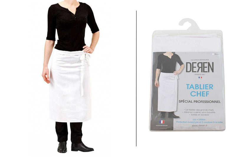 Tablier de cuisinier chef Deren 100% coton blanc