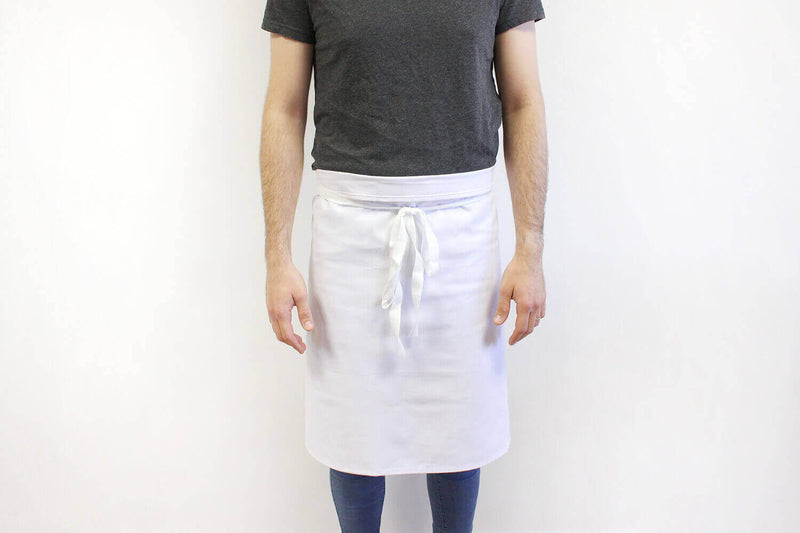 Tablier 1/2 chef professionnel 100% coton blanc 102 x 55cm