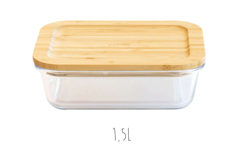 Boîte de conservation rectangulaire en verre Pebbly avec couvercle en bambou - 1,5 l