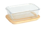 Boîte de conservation rectangulaire en verre Pebbly avec couvercle en bambou