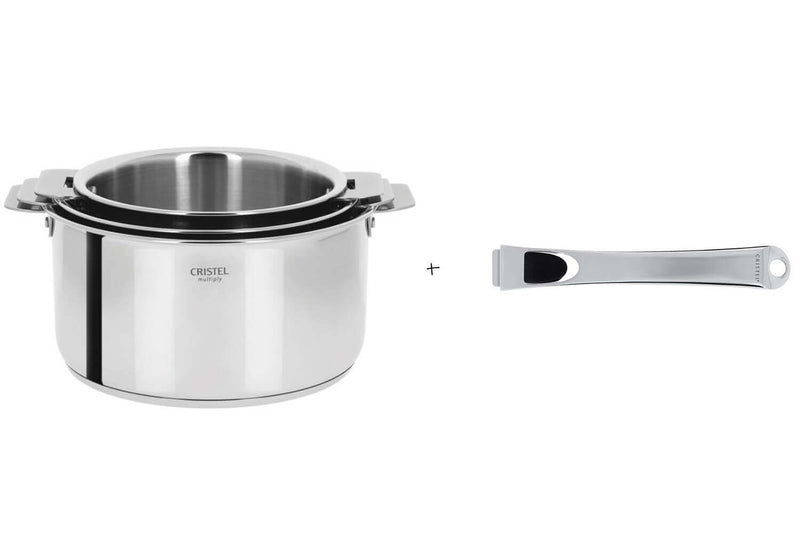 Set de 3 casseroles Cristel Casteline Amovible en inox 16 à 20cm - Poignée incluse