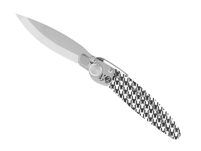 Couteau pliant K2.17M manche acier décor imprimé 3D pied de poule 11,5cm