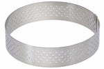 Cercle à tarte perforé inox De Buyer Valrhona bord droit hauteur 2cm