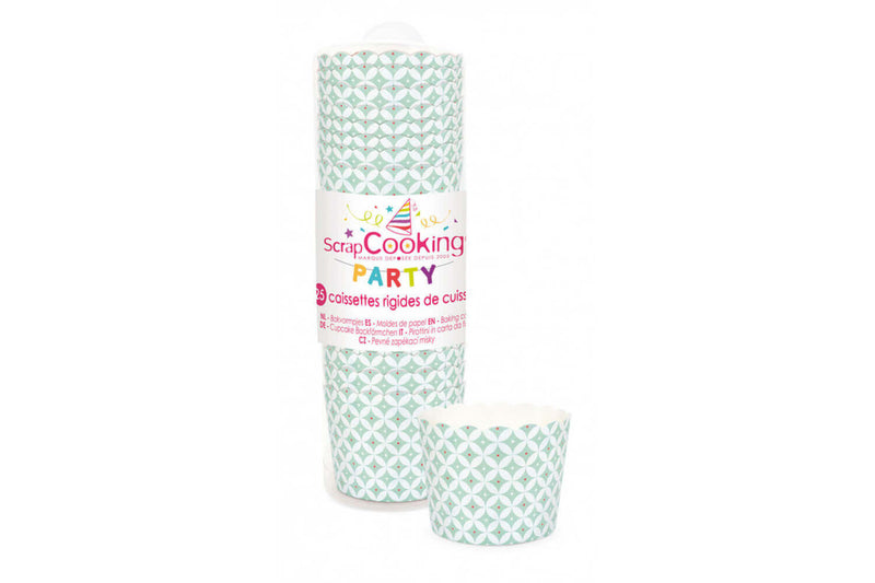 Boite 25 caissettes rigides de cuisson Scrapcooking 6x4,5cm - Rosaces vert d'eau