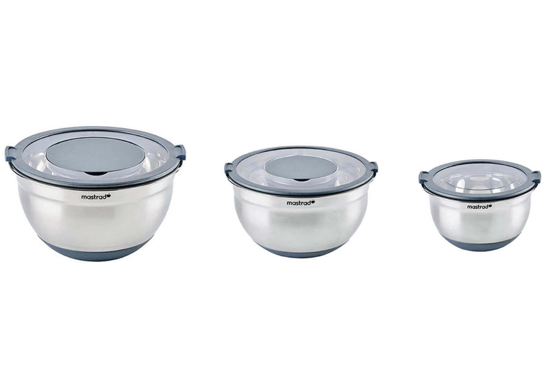 Set de 3 bols inox avec couvercles Mastrad 16, 20 et 24cm