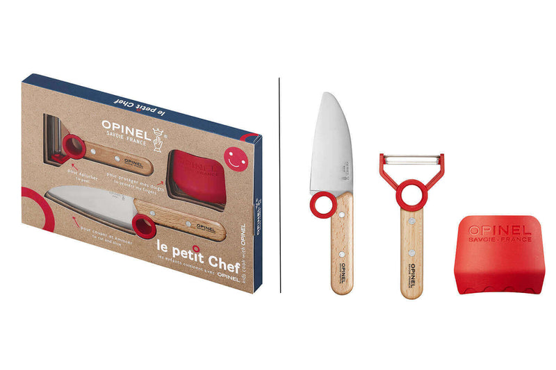 Coffret Opinel Le Petit Chef couteau + éplucheur + protège-doigts - Rouge