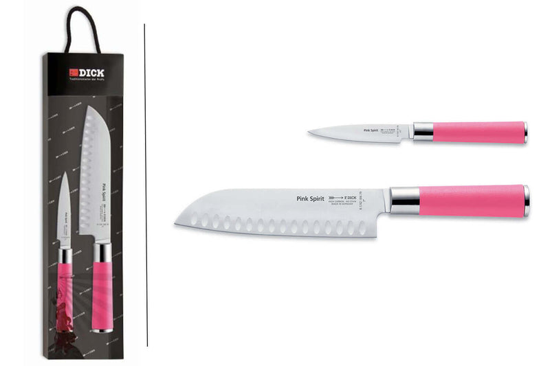 Set 2 couteaux Dick Pink Spirit office + santoku manche rose