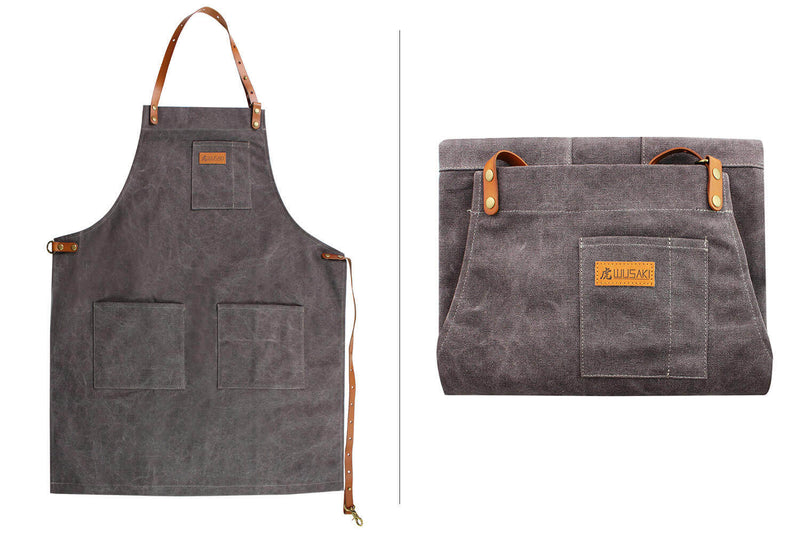 Tablier de cuisine Wusaki en toile et cuir 83x67,5cm - Taille unique