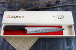 Couteau sujihiki japonais artisanal Takeshi Saji R2 Damas 24cm