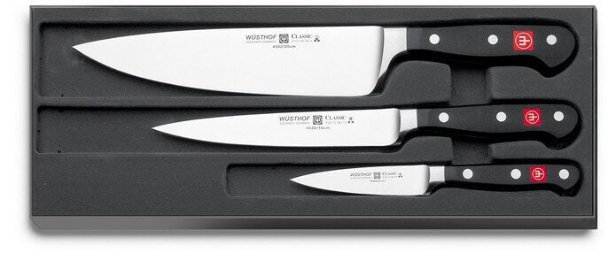 Coffret 3 couteaux Wüsthof Classic office 9cm, tranchelard 16cm, chef 20cm