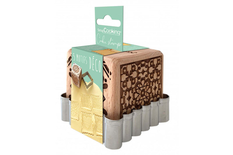 Tampon pour biscuits Scrapcooking en bois avec découpoir inox - Art déco