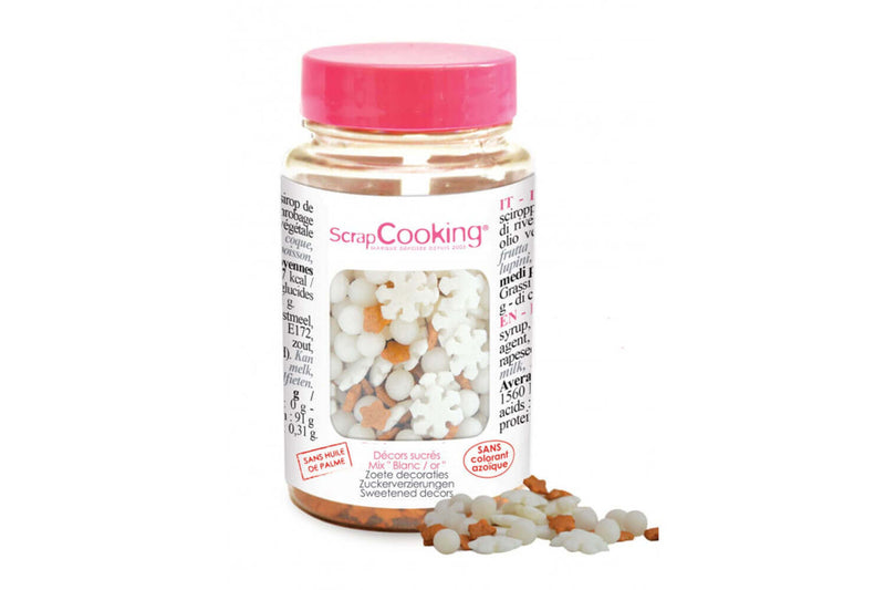 Pot décors sucrés Scrapcooking Blanc et or 55g