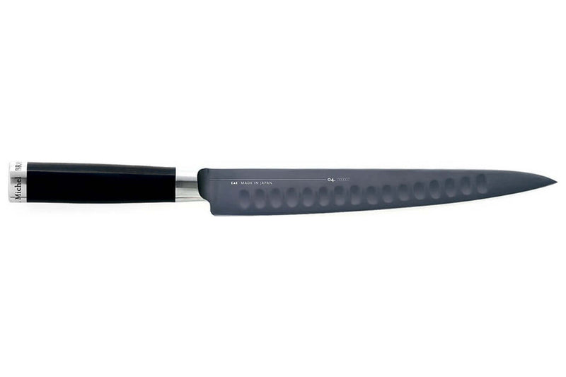 Couteau à trancher Kai Michel Bras n°3 23cm acier inox SG2 alvéolé + fourreau en bois