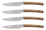 Coffret 4 couteaux à steak Icel lame dentelée 11cm manche incurvé bois d'olivier