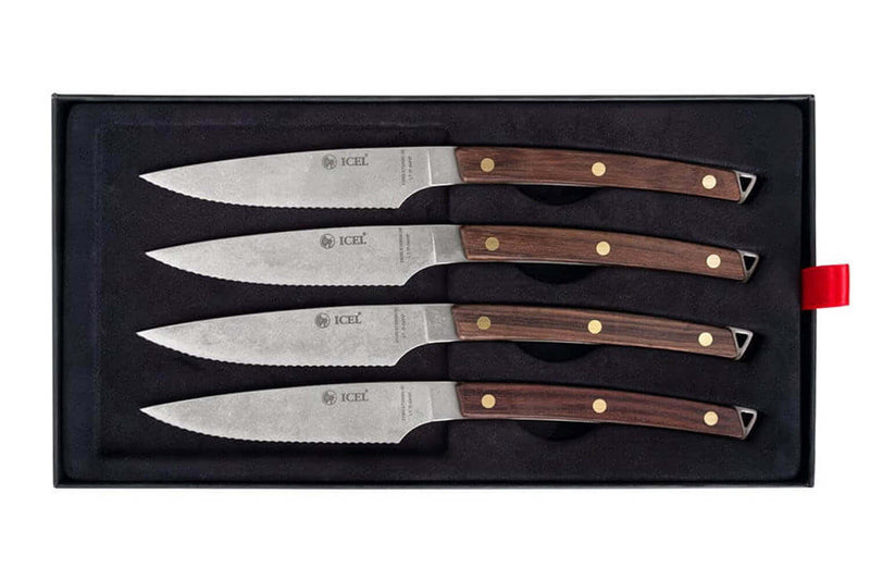 Coffret 4 couteaux à steak Icel lame dentelée 11cm manche incurvé en bois