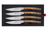 Coffret 4 couteaux à steak Icel lame dentelée 11cm manche incurvé bois d'olivier