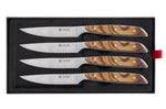 Coffret 4 couteaux à steak Icel lame dentelée 11cm manche droit bois d'olivier