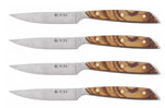 Coffret 4 couteaux à steak Icel lame dentelée 11cm manche droit bois d'olivier