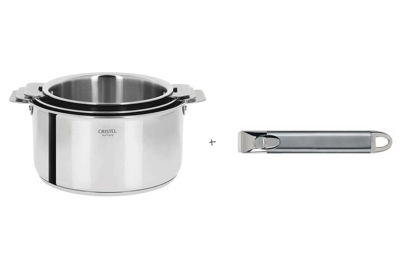 Set de 3 casseroles Cristel Casteline Amovible en inox 16 à 20cm - Poignée Zenith incluse