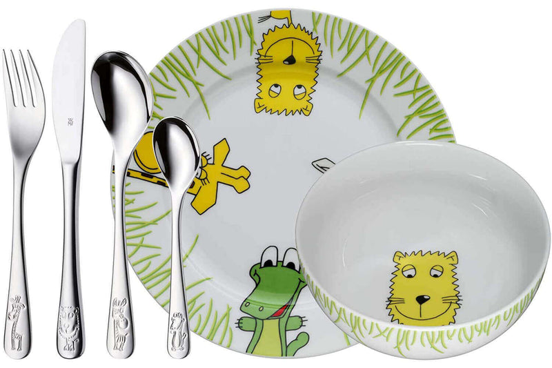 Coffret repas enfant WMF Safari 6 pièces acier inox 18/10 et porcelaine