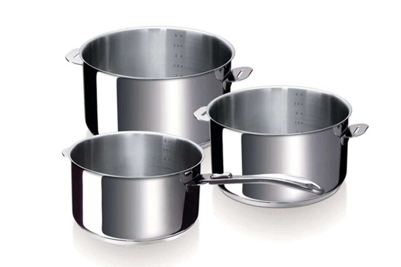 Set de 3 casseroles Beka Evolution en inox 16, 18 et 20cm - Poignée amovible incluse